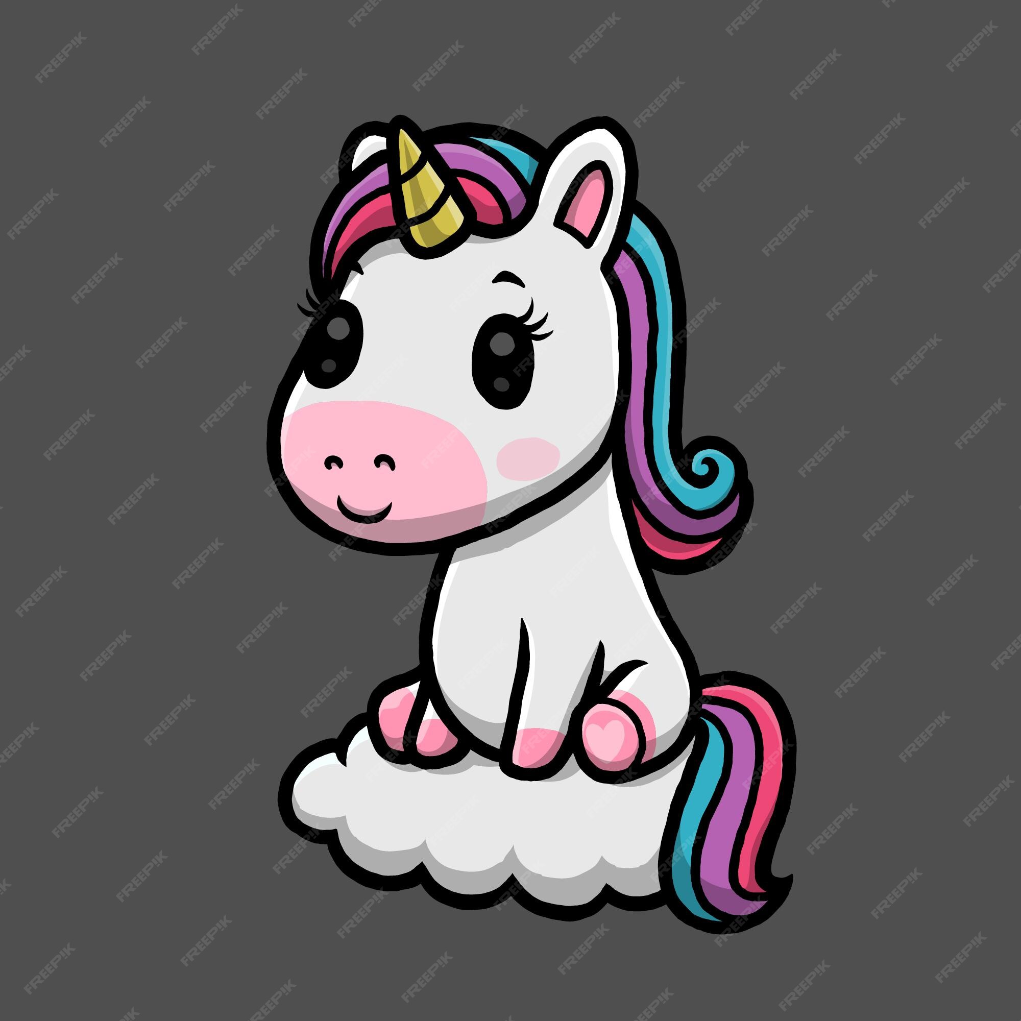 Premium Vector | Cute unicorn sitting in the sky isolated on black ...