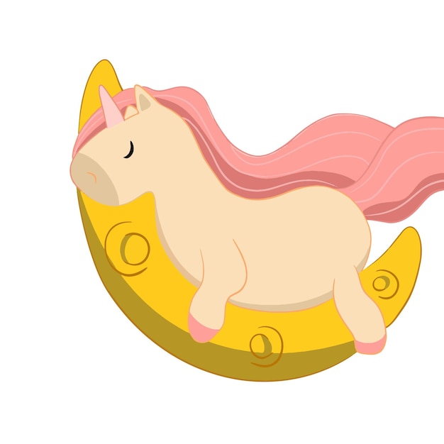 Cute unicorn sleeping on the yellow moon