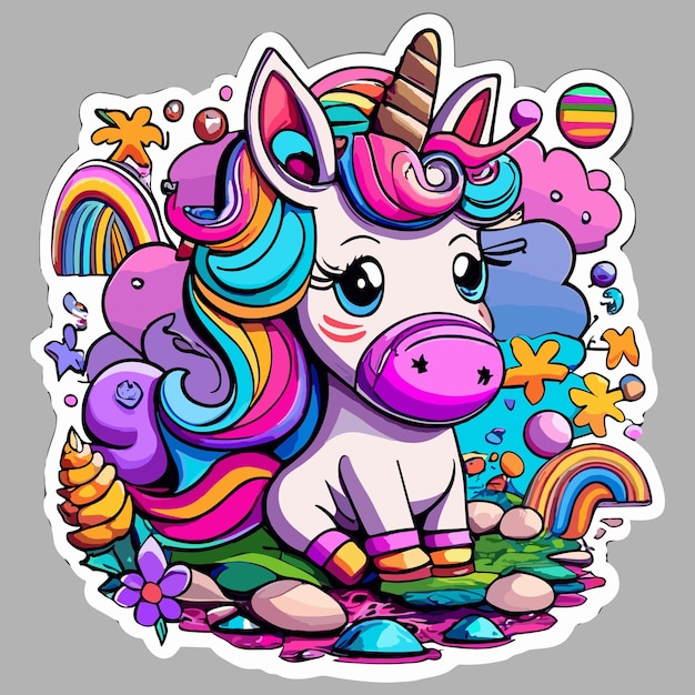 Cute Unicorn Standing Icon Illustration in Flat Cartoon Style for Posters Cards Decoration and P