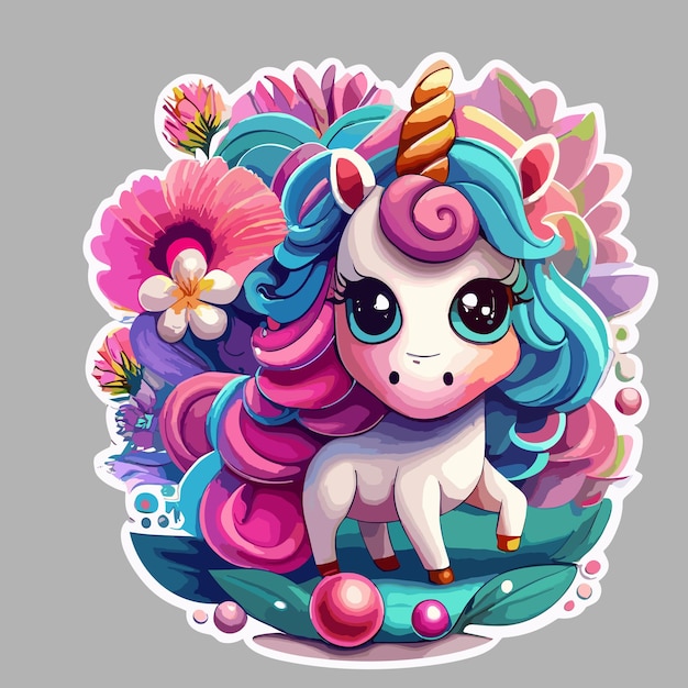 Cute Unicorn Standing Icon Illustration in Flat Cartoon Style for Posters Cards Decoration and P