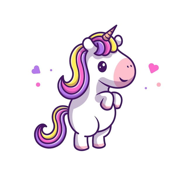 Cute Unicorn Standing   Icon Illustration. Unicorn Mascot Cartoon Character. Animal Icon Concept White Isolated