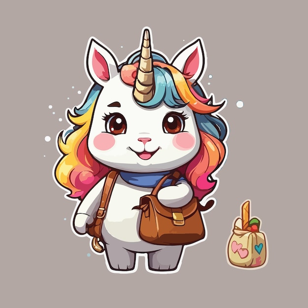 cute unicorn sticker carrying a bag