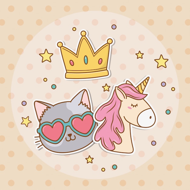 Simpatico adesivo unicorno in stile kawaii