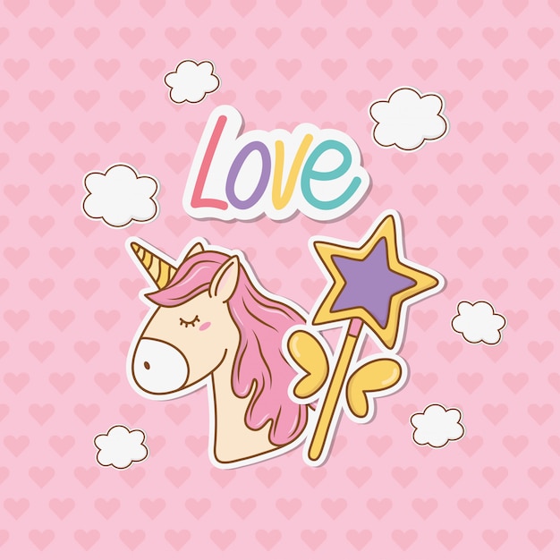 Simpatico adesivo unicorno in stile kawaii