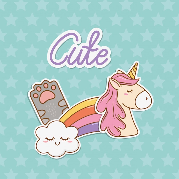 Cute unicorn sticker kawaii style