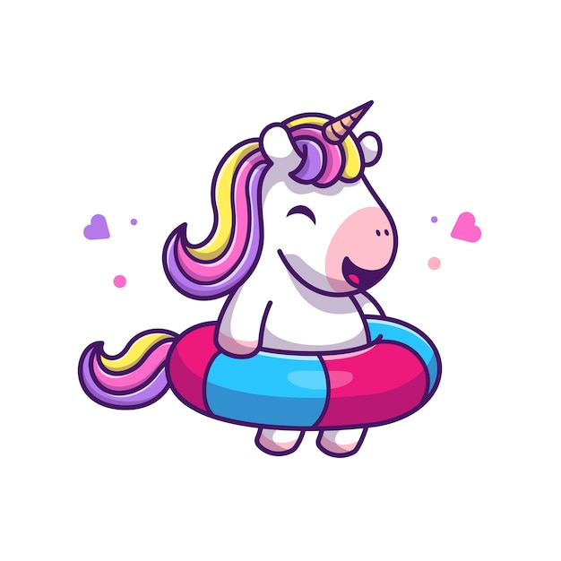 Cute Unicorn Swimming   Icon Illustration. Unicorn Mascot Cartoon Character. Animal Icon Concept White Isolated