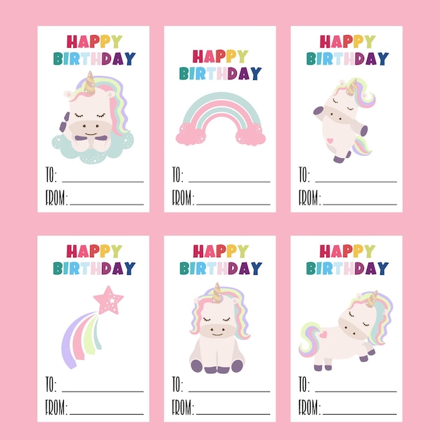 Cute Unicorn tags. Printable Gift tags with Happy Birthday