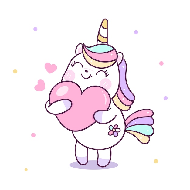 Cute unicorn vector hug heart cartoon