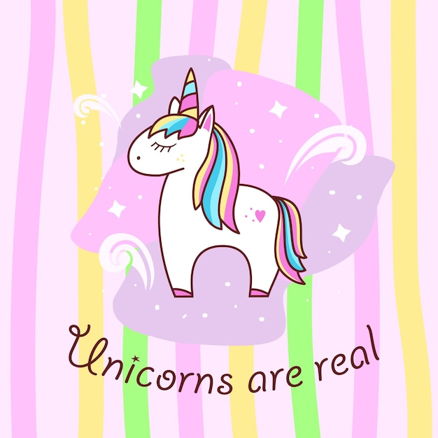 Cute unicorn vector illustration cartoon pony kawaii style