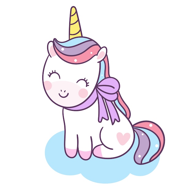 Cute unicorn vector sit down on cloud