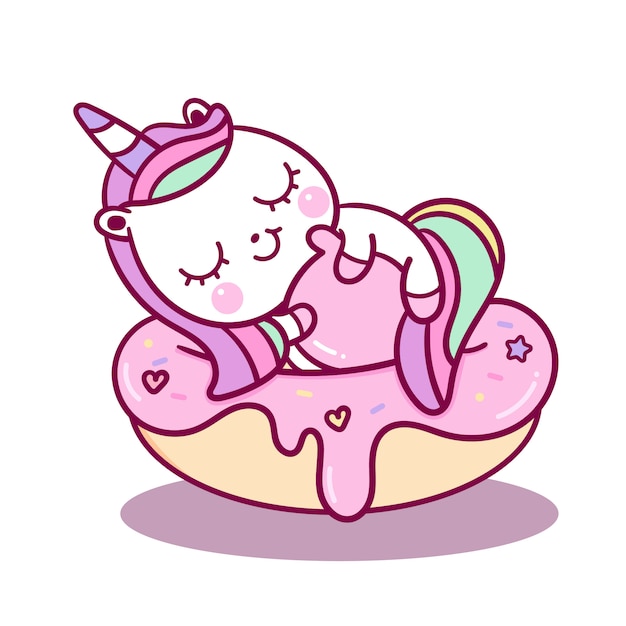 Vector cute unicorn vector sleeping on cupcke