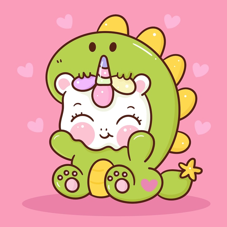 Vector cute unicorn vector wear dinosaur fancy dress kawaii animal