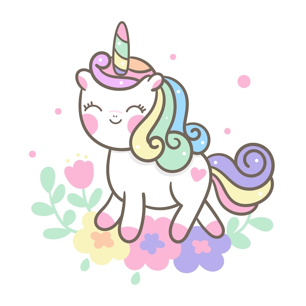 cute unicorn vector with flower cartoon