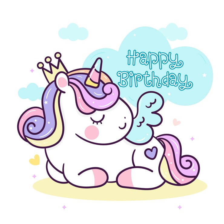 Vector cute unicorn vetor sleep animal with happy birthday word