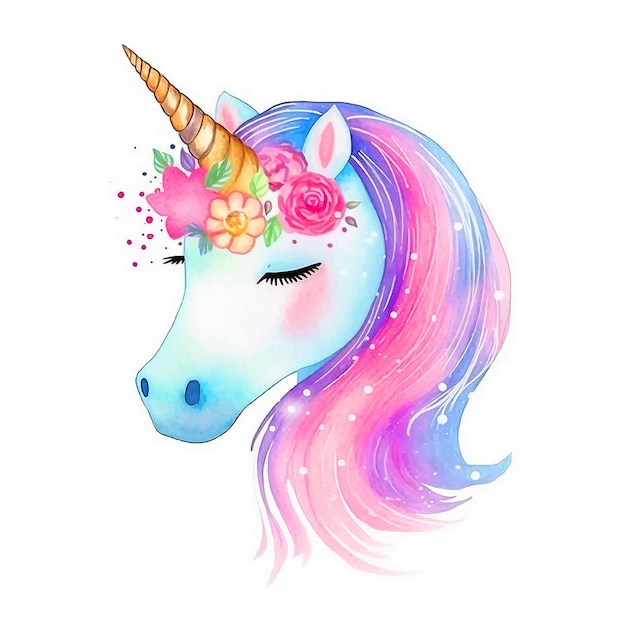 Cute unicorn watercolor hand painted