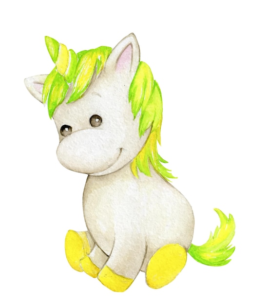 Cute unicorn watercolor magical animal in cartoon style on an isolated background