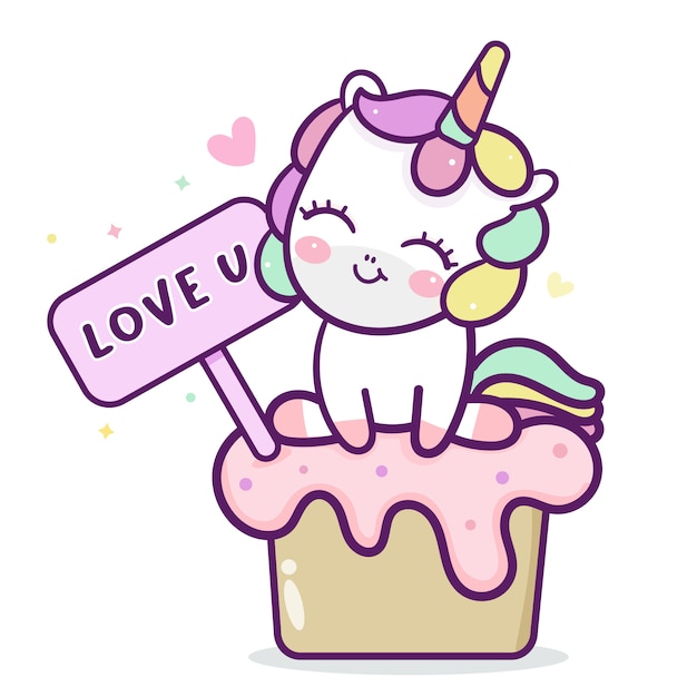 Cute Unicorn with birthday cake