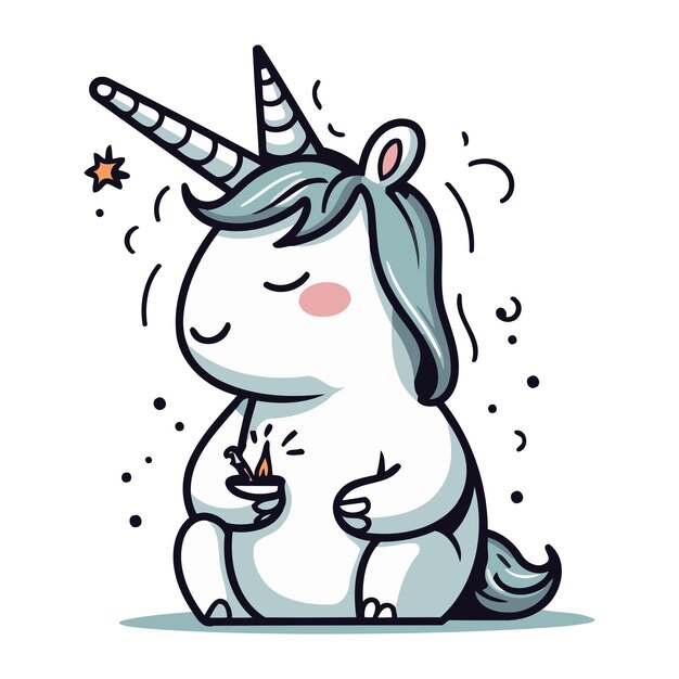 Vector cute unicorn with a candle in his hand vector illustration