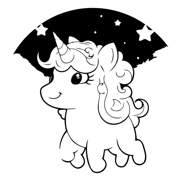 cute unicorn with clouds and stars magic character vector illustration designicon