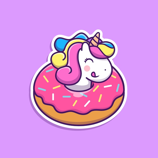 Vector cute unicorn with doughnut illustration. unicorn mascot cartoon character.