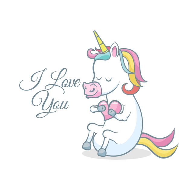 Cute Unicorn with heart. I love you message