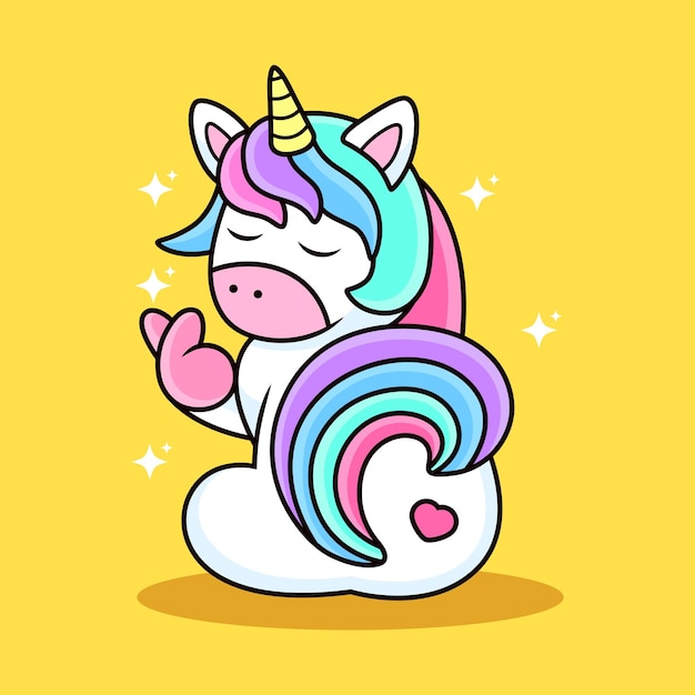 Simpatico unicorno con simbolo del cuore cartone animato icona vettore animale illustrazione isolata su vettore premium