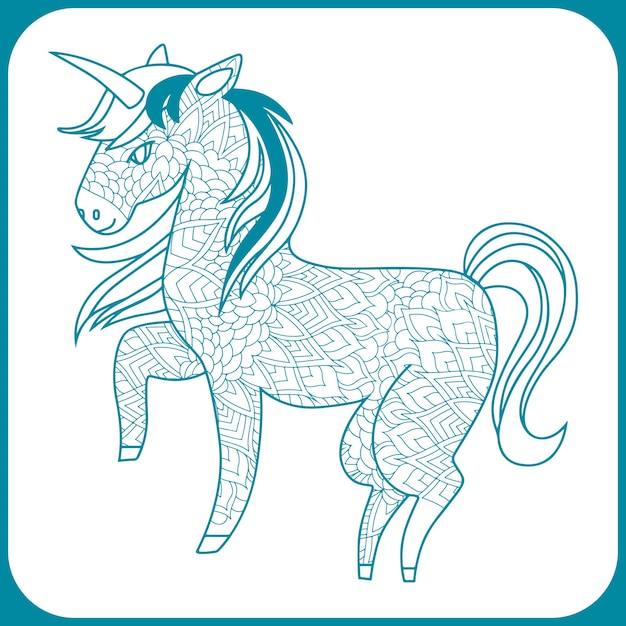 Cute unicorn with mandala outline for coloring book