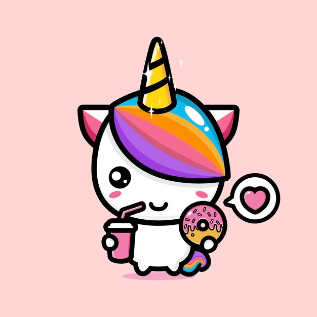 Unicorno carino con dessert rosa