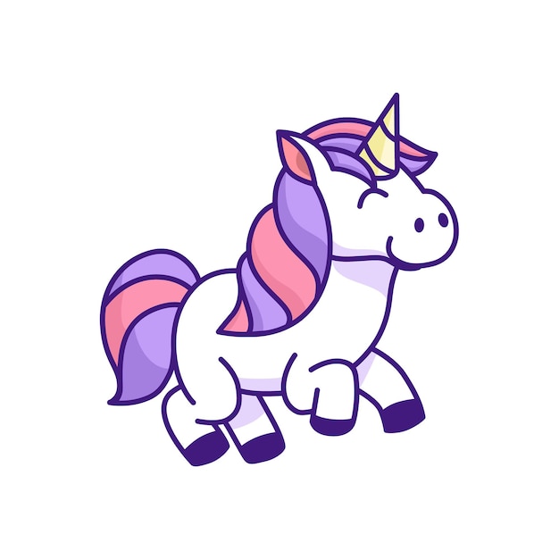 Cute unicorn with rainbow hair. Vector cartoon illustration