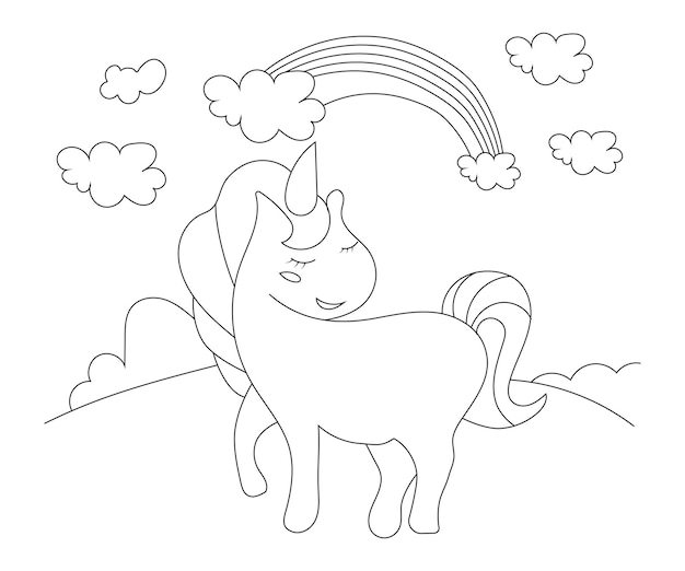 Cute unicorn with a rainbow, leaf, flower vector hand draw for children. print for textiles, childre