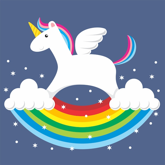 Vector cute unicorn with rainbow rocking chair style