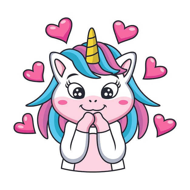 Cute unicorn with shy expression with love