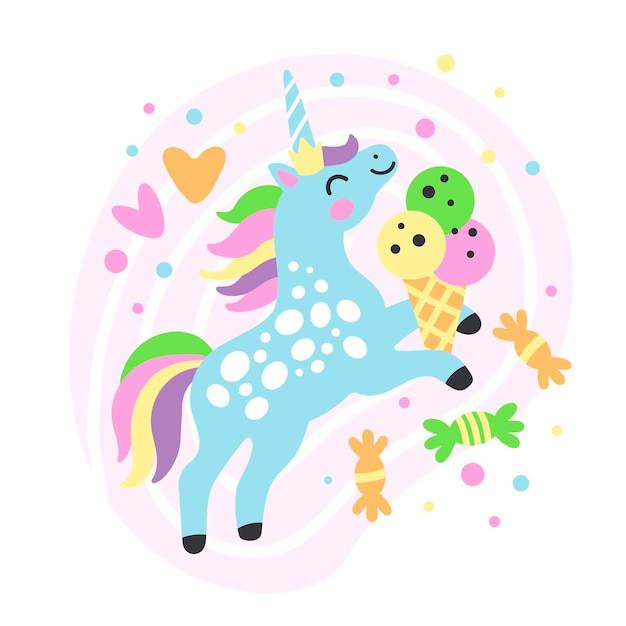 Vector cute unicorn with sweets vector illustration