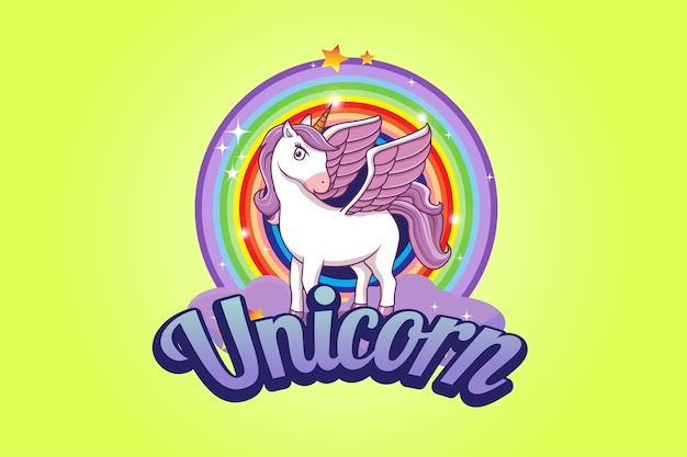Cute unicorn with unicorn sign logo design