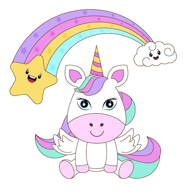 Vector cute unicorn with wings