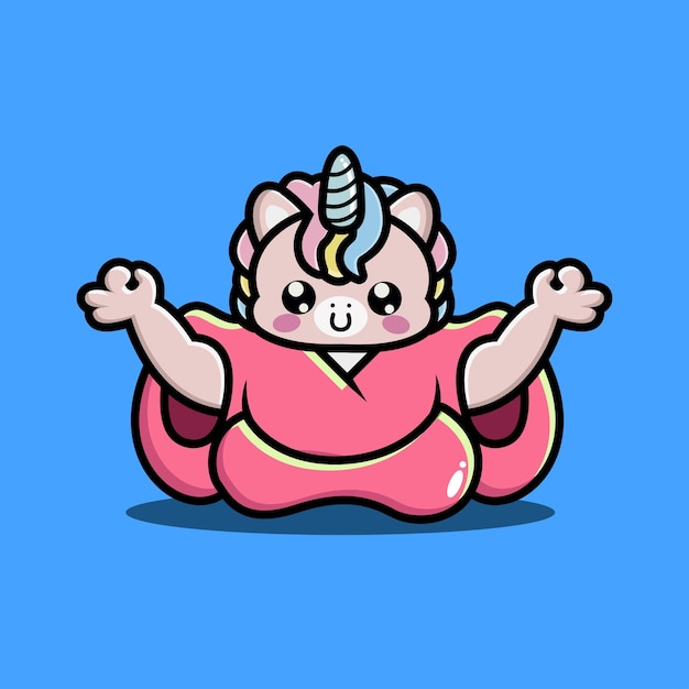 Cute unicorn yoga cartoon icon illustration