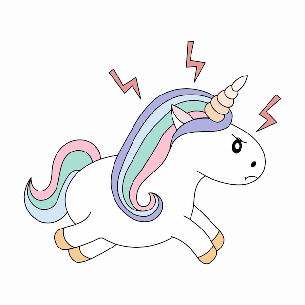 Cute unicorns colorful multicolored illustration depicting\
emotion anger white background