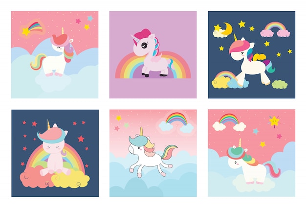 Cute unicorns set