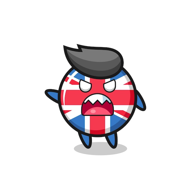 Cute united kingdom flag badge cartoon in a very angry pose