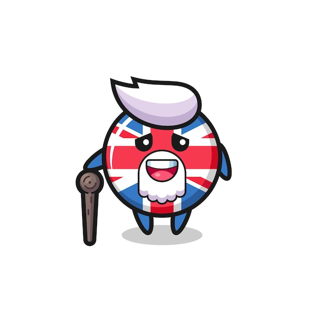 Vector cute united kingdom flag badge grandpa is holding a stick , cute style design for t shirt, sticker, logo element