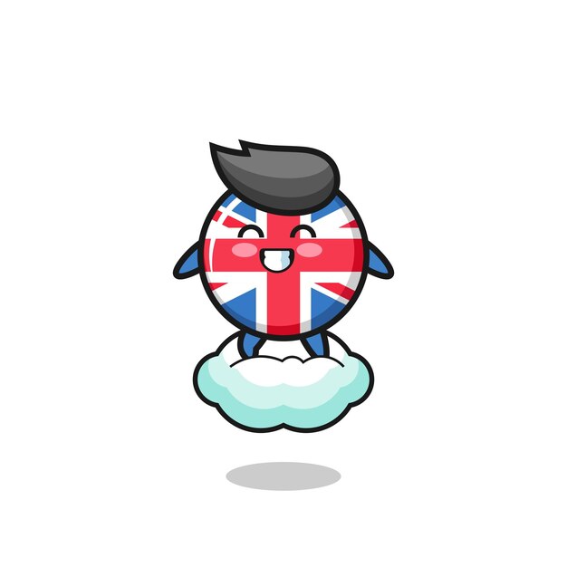 Vector cute united kingdom flag illustration riding a floating cloud