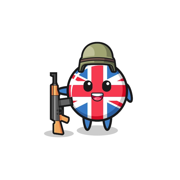 Cute united kingdom flag mascot as a soldier , cute design