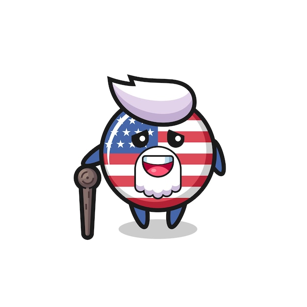 Cute united states flag badge grandpa is holding a stick