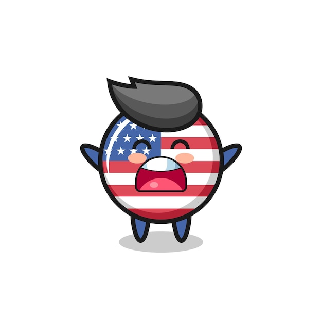あくびの表情でかわいい米国旗バッジマスコット