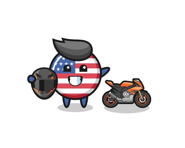 Vector cute united states flag cartoon as a motorcycle racer cute design