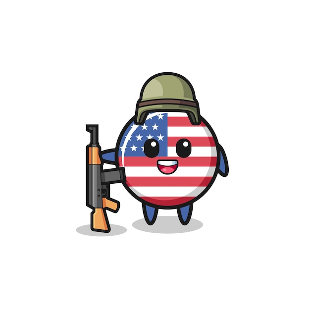 Vector cute united states flag mascot as a soldier , cute design