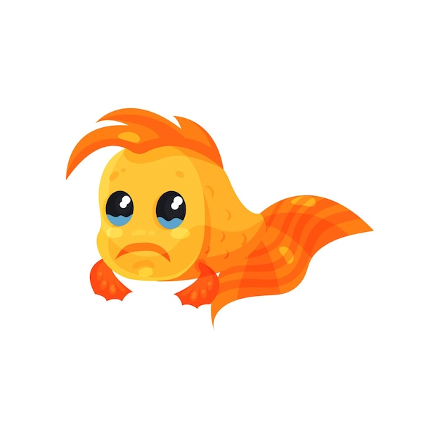 Vettore piccolo pesce d'oro sconvolto pesce divertente personaggio di cartone animato vettoriale illustrazione isolata su uno sfondo bianco