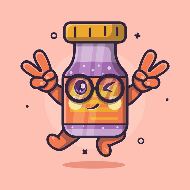 Cute vaccine bottle character with peace sign hand gesture isolated cartoon in flat style design