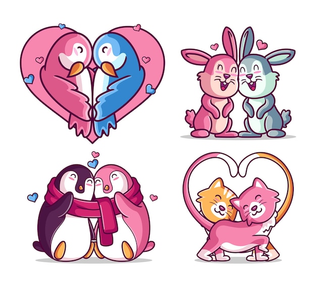 Cute valentine animal couple collection