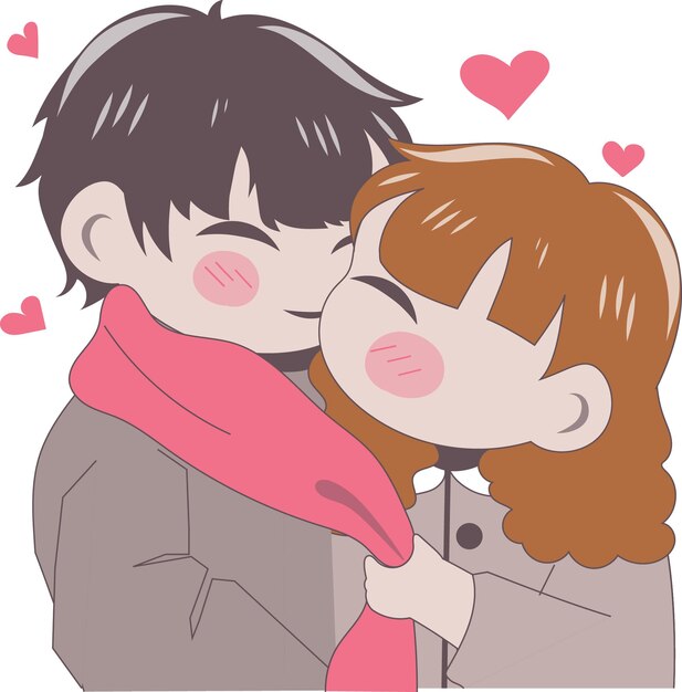 Vector cute valentine chibi couple love connection